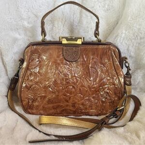 PATRICIA NASH *RARE* Gracchi Leather Satchel • Embossed Metallic Convertible Bag